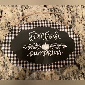 Door Hanger wood & fabric checker farmhouse ,Halloween decor, farm fresh pumpkin